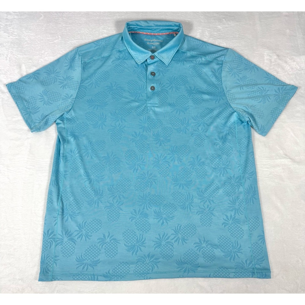 Tommy Bahama Palm Coast Pineapple Polo Men's Large Blue IslandZone Golf
